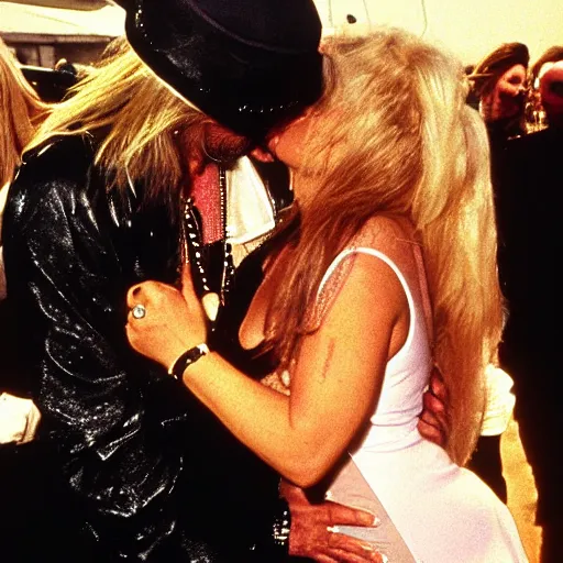 Image similar to Lemmy kissing Samantha Fox, photo