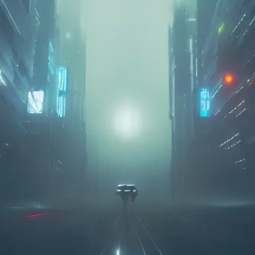 Prompt: rain, giant futuristic cyberpunk spacecraft with small character silhouette in the foreground, blade runner, dense fog, bloom, cinematic contrasted lighting, ultra detailed, trending on artstation