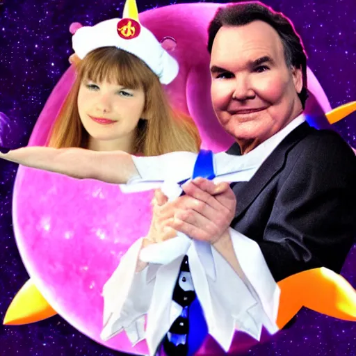 Image similar to Norm MacDonald in a Sailor Moon outfit