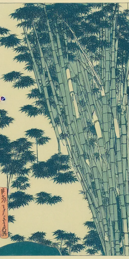 Prompt: a minimalist picture of a beautiful and magical bamboo forest landscape, by hokusai