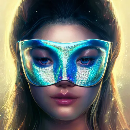 Prompt: a beautiful girl wearing a holographic mask in a futuristic world, digital art, 8 k resolution, highly detailed, artstation, pretty face, very beautiful face, very detailed eyes, by rossdraws, tom bagshaw, greg rutkowski, ferdinand knab