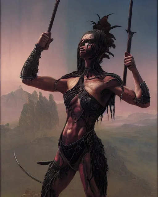 Image similar to a portrait of a fit female warrior by boris valejo and Thomas Cole and Wayne Barlowe