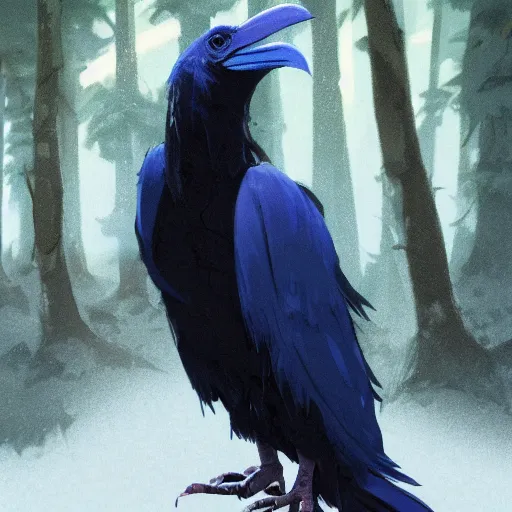 Prompt: concept art painting of an anthropomorphic albino raven wearing dark blue robes, in the deep forest, realistic, detailed, cel shaded, in the style of makoto shinkai and greg rutkowski and james gurney