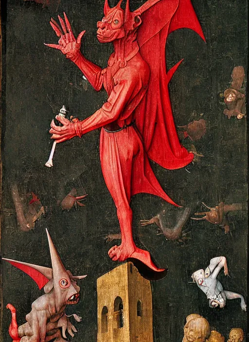 Image similar to red devil Gargoyle, Medieval painting by Jan van Eyck, Hieronymus Bosch, Florence