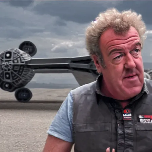 Image similar to Jeremy Clarkson reviewing a Tie Fighter, Star wars, Top Gear, 8k, high quality