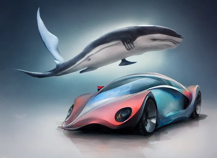 Image similar to beautiful concept design of a car that looks almost like a fish, shark or a whale. car design by cory loftis, fenghua zhong, ryohei hase, ismail inceoglu, ruan jia, henrik fisker, bruce kaiser, scott robertson, dmitry mazurkevich, doruk erdem, and jon sibal. volumetric light