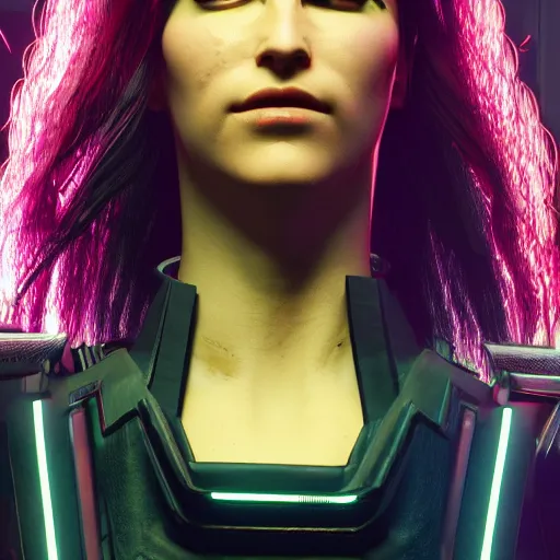 Image similar to female V from Cyberpunk 2077 wearing spiked black collar around neck, realistic, art, beautiful, 4K, HD, collar, choker, collar, choker,