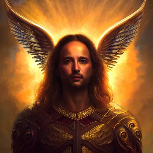 Prompt: Majestic gracious Archangel Michael portrait, atmospheric lighting, painted, intricate, volumetric lighting, beautiful, rich deep colors masterpiece, golden hour, sharp focus, ultra detailed, by Leesha Hannigan, Ross Tran, Thierry Doizon, Kai Carpenter, Ignacio Fernández Ríos