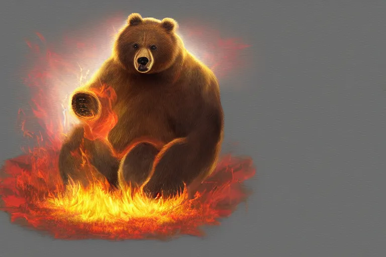 Image similar to a magical bear with a fire aspect, digital art