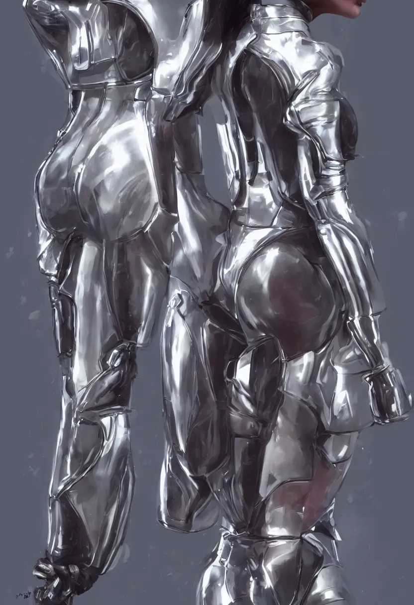 Prompt: cute girl from behind with futuristic glossy suit armor, by bryan matyas, profile posing, perfect anatomy, hyper photorealistic, digital photography, artstation, pinterest, concept art