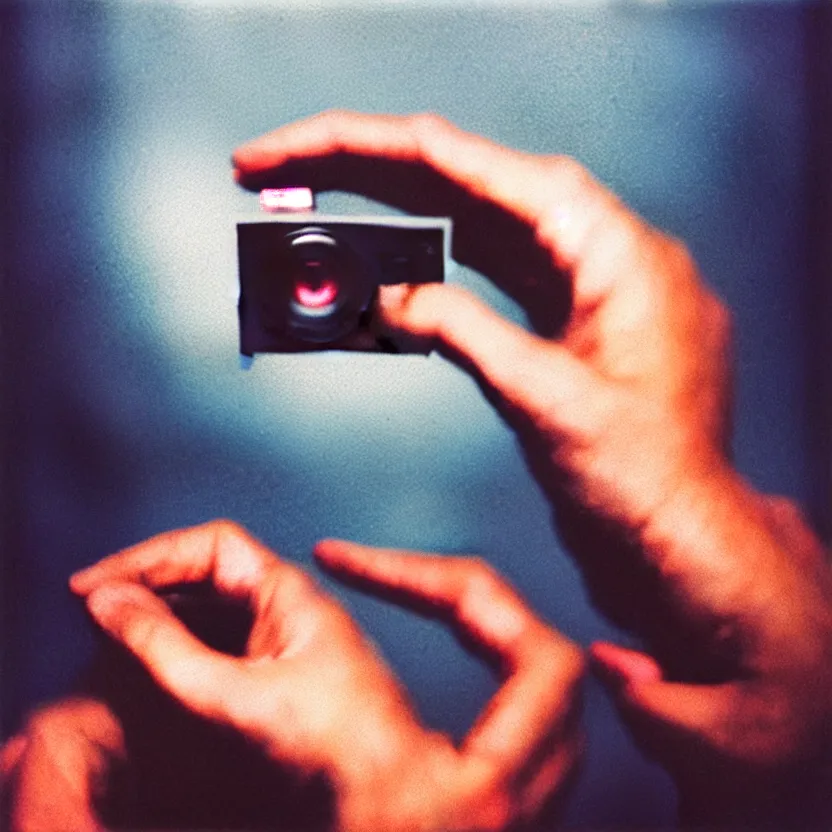 Prompt: close - up photo of a hand taken with a polaroid