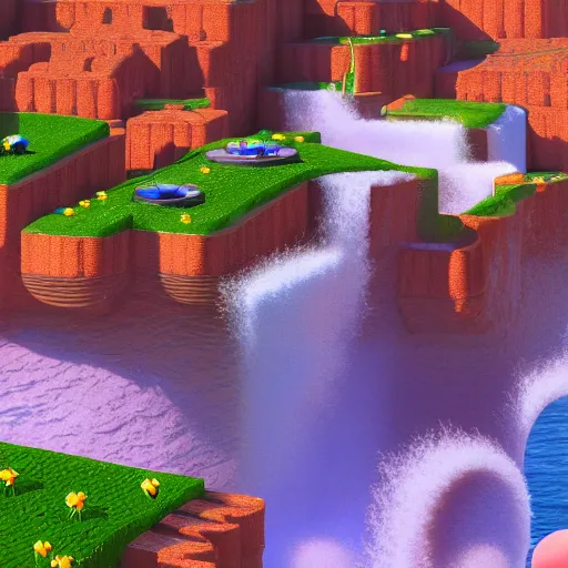 Image similar to an amazing landscape from the world of super mario 4 k, vray,