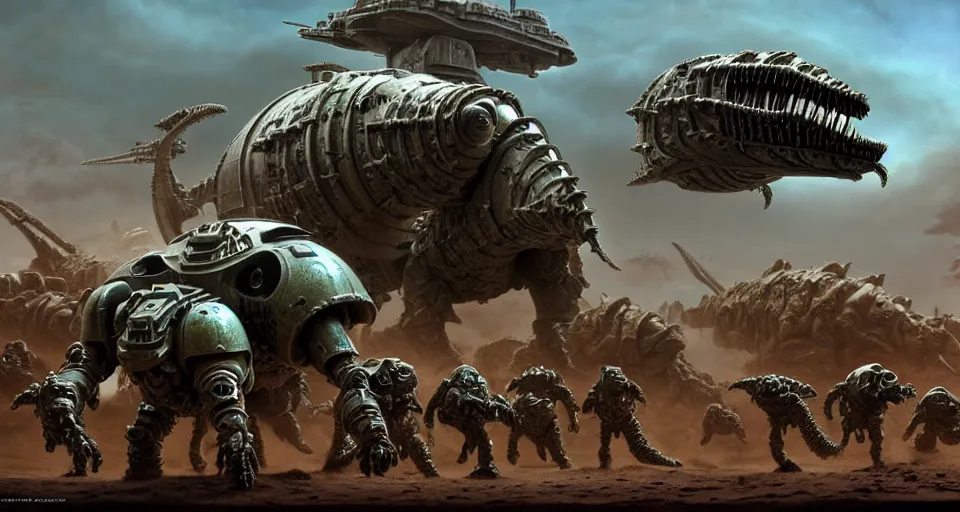 Prompt: pixar sarlacc kaiju cyborg demons running dinosaurs atat googly eyes, military tank fury road iron smelting pits space marines, highly detailed cinematic scifi render of 3 d sculpt of spiked gears of war skulls, military chris foss, john harris, hoover dam'aircraft carrier tower'beeple, warhammer 4 0 k, halo, halo, mass effect