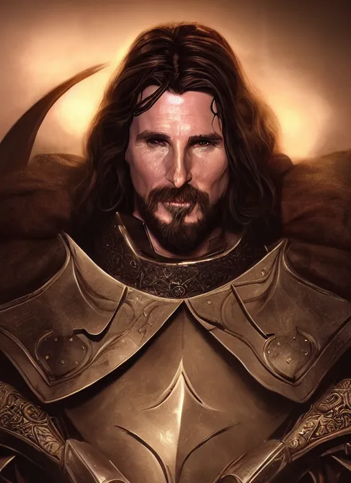 Prompt: A fantasy comic book style portrait painting of Christian Bale as a cleric paladin, unreal 5, DAZ, hyperrealistic, octane render, RPG portrait, dynamic lighting