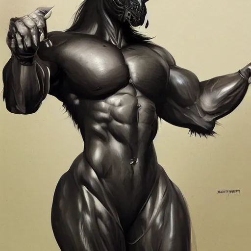 Image similar to an enormously muscular black - coated anthro horse at a research facility wearing skintight body armor, highly detailed, digital painting, artstation, concept art, illustration, art by artgerm, greg rutkowski, wlop