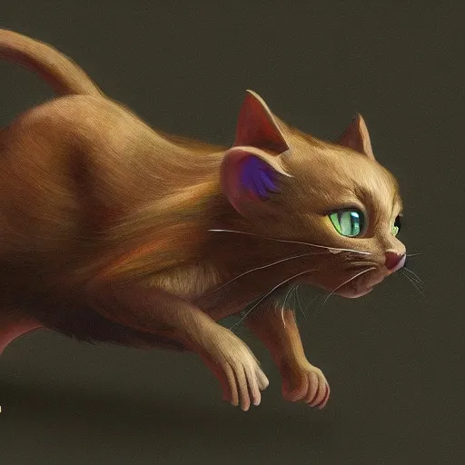 Prompt: a giant mouse chasing a terrified cat highly detailed, 8 k, trending on artstation, award - winning art,