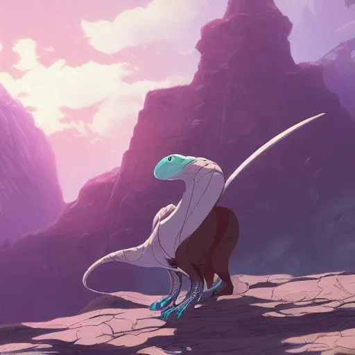 Image similar to concept art painting of an alien animal creature, detailed, cel shaded, in the style of makoto shinkai and moebius and james gurney