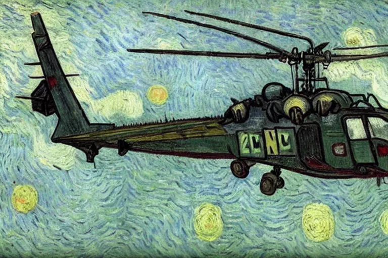 combat helicopter by Van Gogh Stable Diffusion