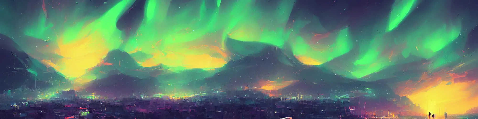 Prompt: aurora by alena aenami, wallpaper, digital art