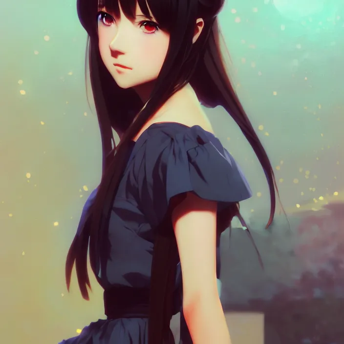 Image similar to a potrait of anime girl, my dress up darling anime, fine details, night setting, realistic shaded lighting poster by ilya kuvshinov, katsuhiro, artgerm, jeremy lipkin, michael garmash, nixeu, unreal engine 5, radiant light, detailed and intricate environment