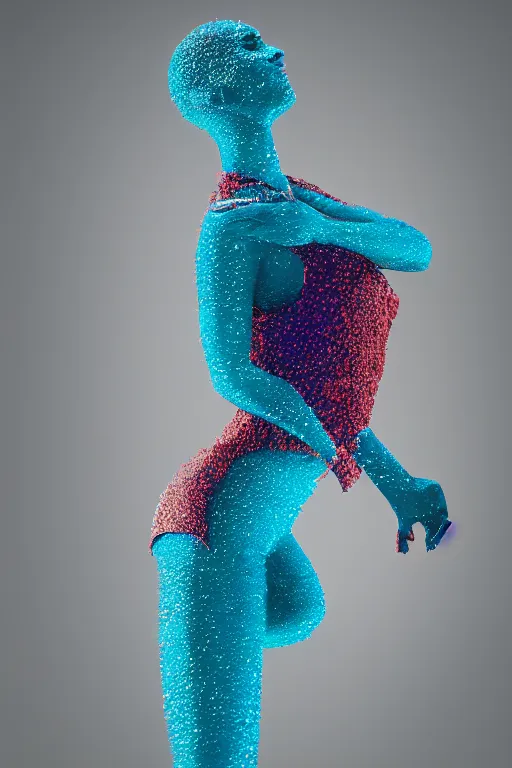 Prompt: woman made of little pieces of glass, dancing, octane render, colorful, shiny, dramatic lighting, realistic