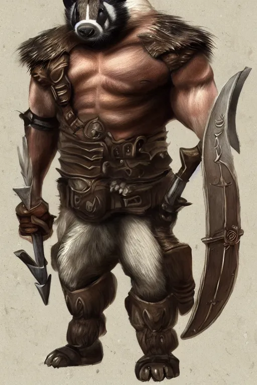 Prompt: anthropomorphic muscled badger warrior, Artstation