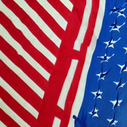 Image similar to a flag with alternating horizontal stripes of red and white. In the top left corner is a rectangular field of blue containing fifty white stars.