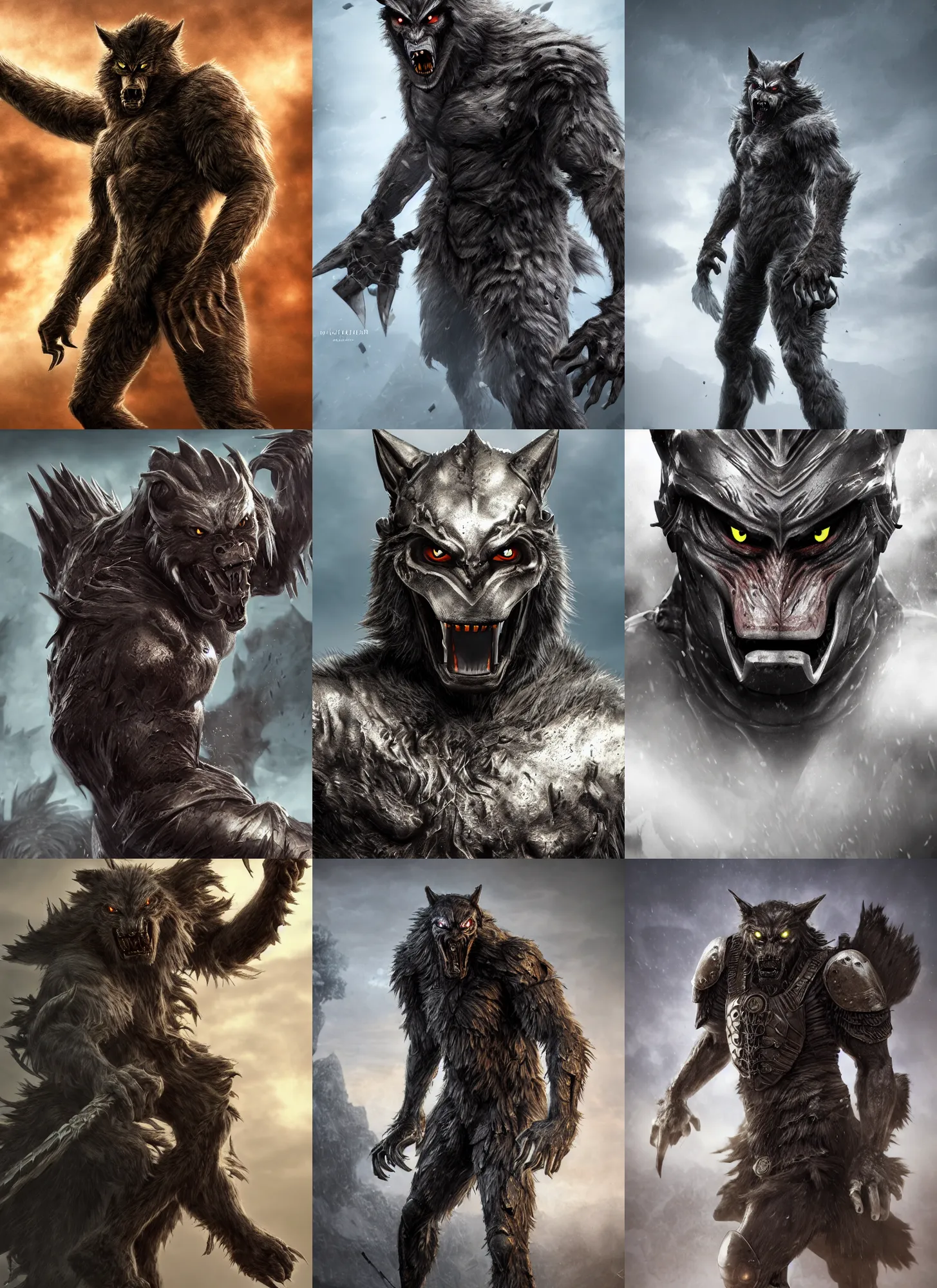 human Werewolf mythical creature in armour man face. | Stable Diffusion