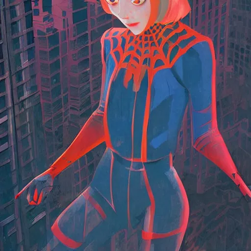 Prompt: Elle Fanning in Spider-Man Into The Spiderverse picture by Sachin Teng, asymmetrical, dark vibes, Realistic Painting , Organic painting, Matte Painting, geometric shapes, hard edges, graffiti, street art:2 by Sachin Teng:4