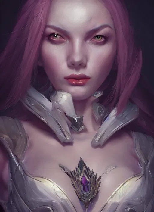 Image similar to kaisa, from league of legends, au naturel, hyper detailed, digital art, trending in artstation, cinematic lighting, studio quality, smooth render, creepy, unreal engine 5 rendered, octane rendered, art style by klimt and nixeu and ian sprigger and wlop and krenz cushart