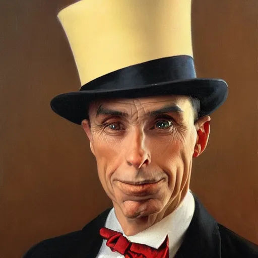 Image similar to portrait of a snake in a top hat, painting by Norman Rockwell, detailed, 4k