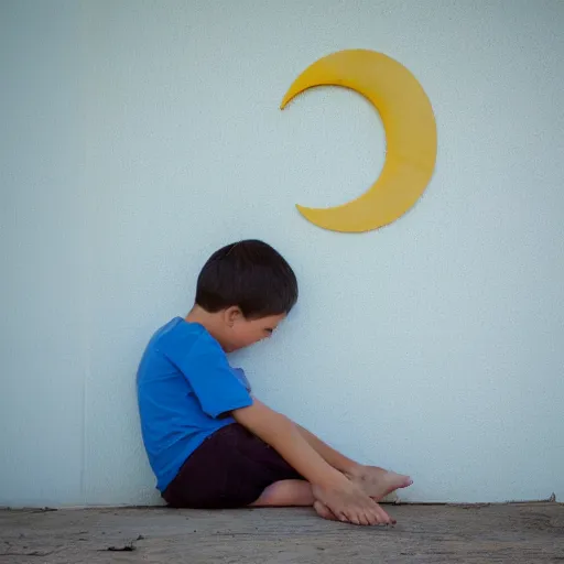 Image similar to a kid sitting on a half moon