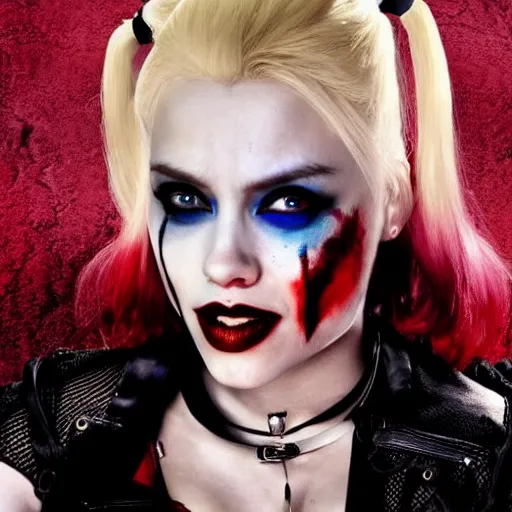 Image similar to Scarlett Johannsen as Harley Quinn, still from new Harley Quinn film