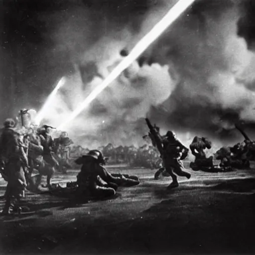 Image similar to wwii photograph, superheroes at war, dramatic lights