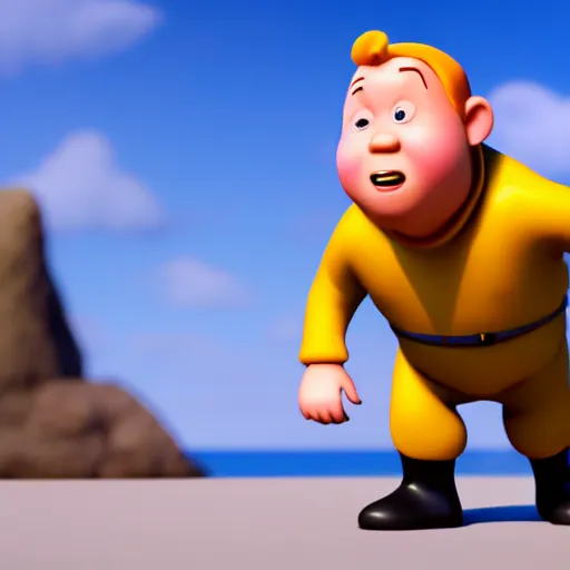 Image similar to tin tin, depicted as a pixar character, high quality cg render, 4 k