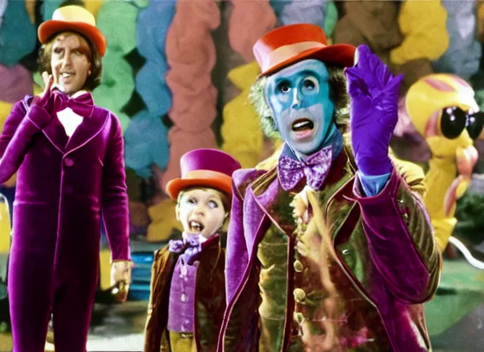 Image similar to film still of Ryan Reynolds as Willy Wonka in Willy Wonka and the Chocolate Factory 1971