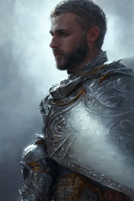 Image similar to king arthur's knight, close-up portrait, powerfull, intricate, elegant, volumetric lighting, scenery, digital painting, highly detailed, artstation, sharp focus, illustration, concept art, ruan jia, steve mccurry