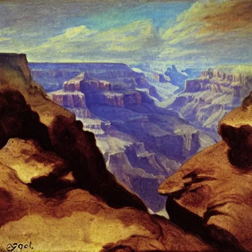 Image similar to Grand Canyon scene by Goya. FROG! FROG! FROG! FROG!