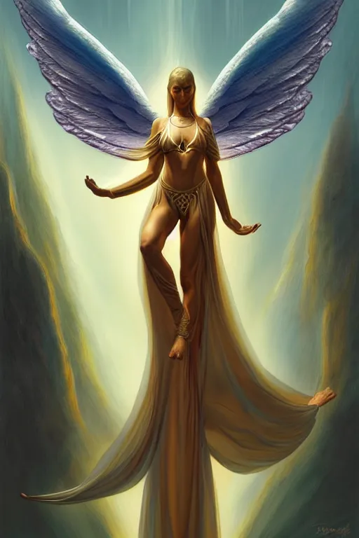 Prompt: angel doing yoga in temple, angel is wearing cloak, fantasy, intricate, elegant, highly detailed, digital painting, artstation, concept art, matte, sharp focus art by boris vallejo, smooth, sharp focus, illustration