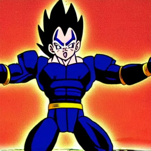 Image similar to still of vegeta powering up in dbz, anime, art by akira toriyama