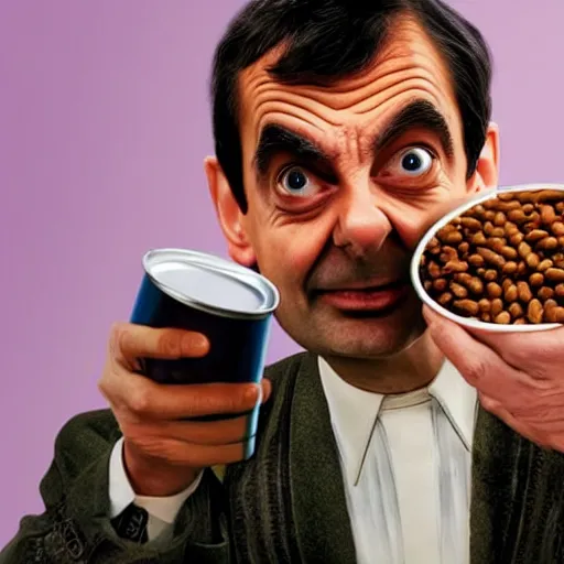 Image similar to mr bean eats a can of beans