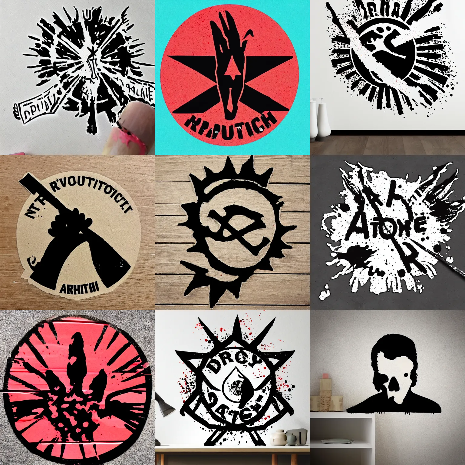 Prompt: die cut sticker revolutionary anarchist splatter paint blank background