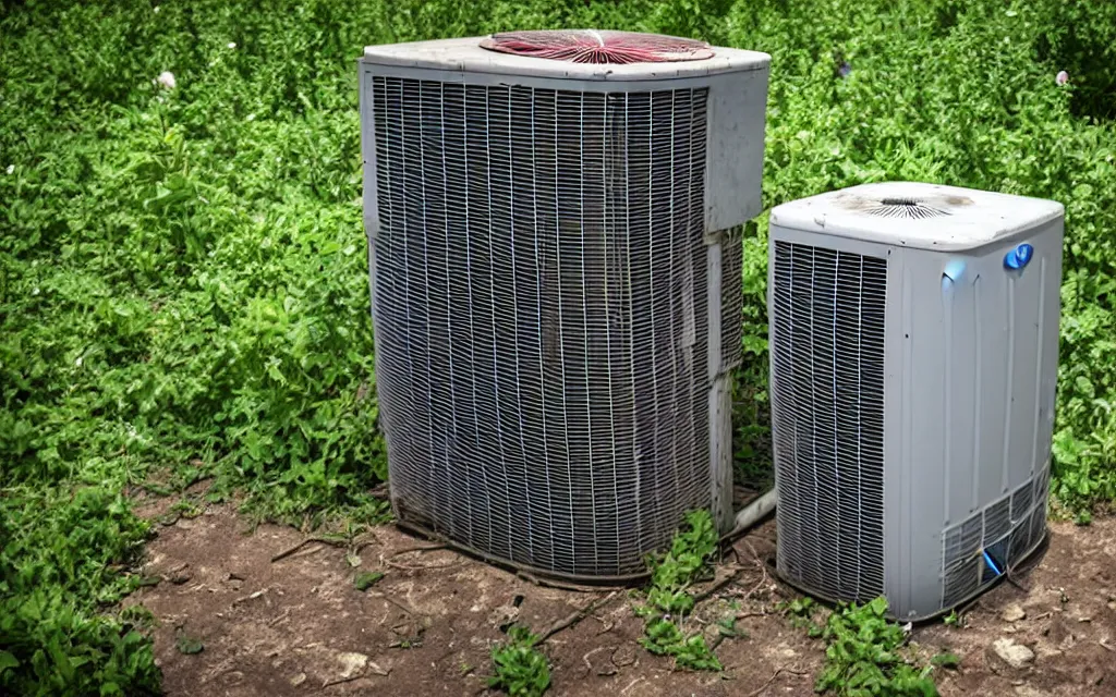 Prompt: evil ac unit after the apocalypse, heatwave, greenhouse gases