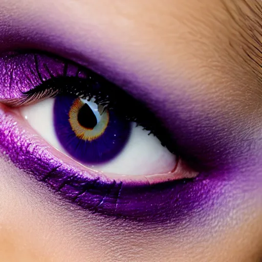 Image similar to close up photo of beautiful purple eye, no eyeshadow. 8k.