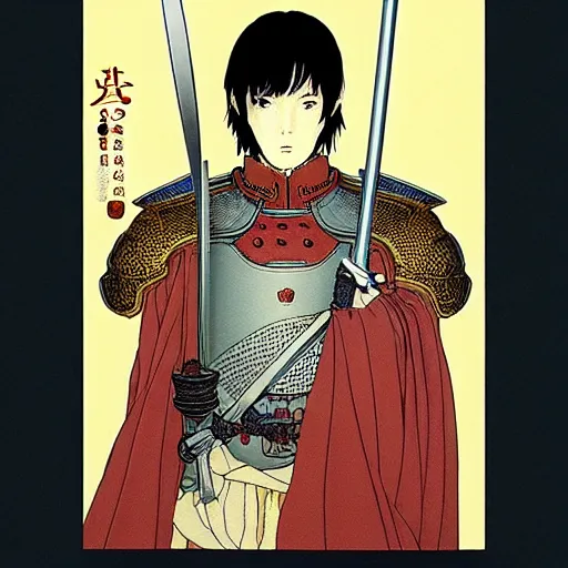 Image similar to prompt : portrait of knight painted in miyazaki color style drawn by katsuhiro otomo and takato yamamoto, inspired by fables, china doll face, smooth face feature, intricate oil painting, high detail, sharp high detail, manga and anime 2 0 0 0