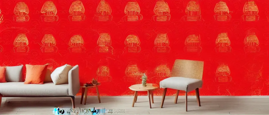 Image similar to a beautiful 4 k hd red wall paper illustration of roasted string hotpot, red wallpaper design, simple style, kebab hotpot style, commercial kebab hotpot wallpaper display, wall painting, from china, simple structure, surrealistic, chinese style, victo ngai, james jean, denoise, deblurring