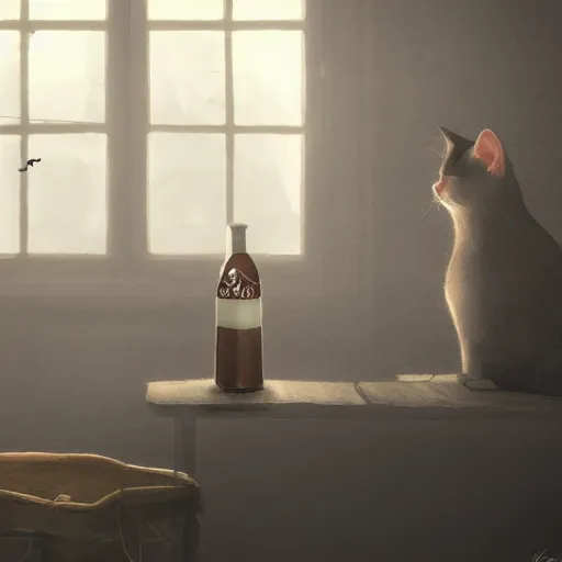 Prompt: cat drinks milk, in game pathologic 2, digital art, unreal engine, cinematic composition, sharp, details, hyper - detailed, hd