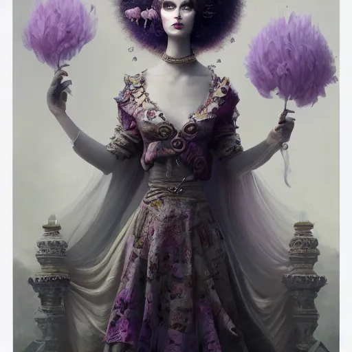 Prompt: picture generation, soft painting curiosities carnival, beautiful female anthropomorphic cat in full long dress, accurate features, focus, very intricate ultrafine details, black white purple volumetric clouds, award winning masterpiece, octane render 8 k hd, tom bagshaw artstyle