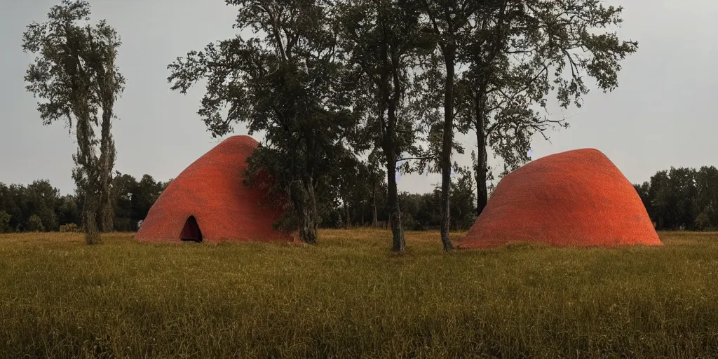 Prompt: a melted, limp, smooth traditional ukrainian house hut in a rural landscape in style by anish kapoor, in the parts by shih chieh huang, golden hour, film still from the movie directed by denis villeneuve with art direction by zdzisław beksinski, close up, telephoto lens