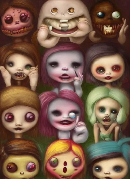 Prompt: fnafs eating cakes painted by mark ryden, detailed digital art, trending on Artstation